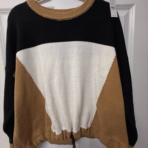 Lou & Grey Colorblock Crewneck Sweater in Black, White & Brown